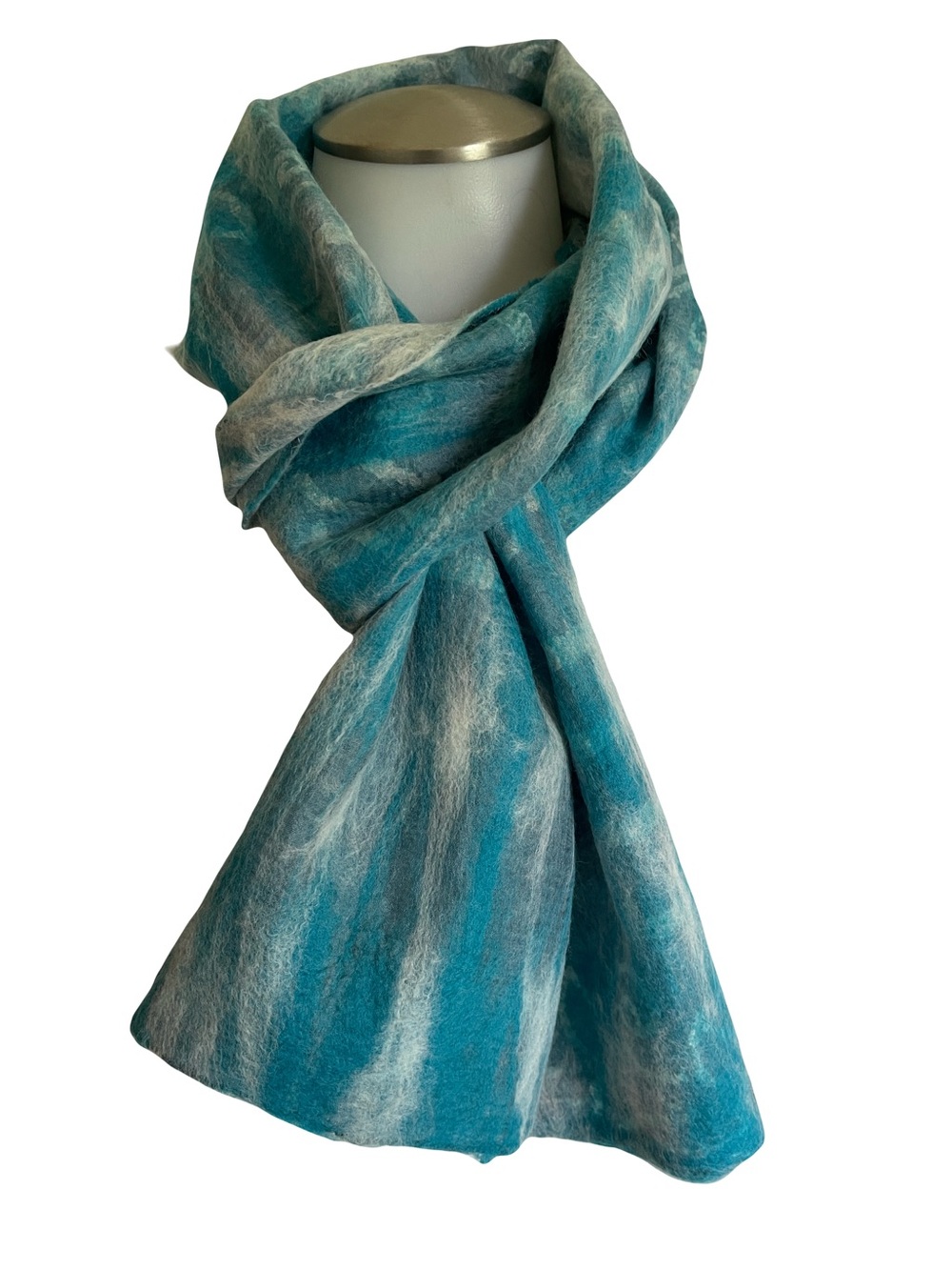 Nuno Felted Teal and Cream Women's Scarf